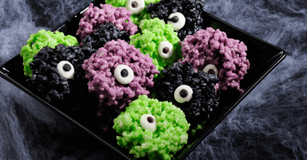 rice krispie balls with eyes for Halloween