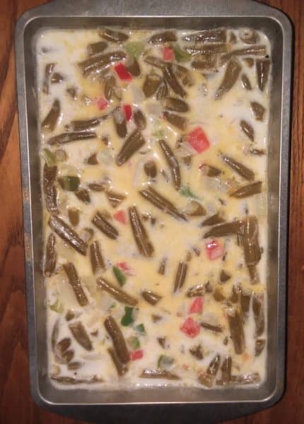 Green bean casserole in baking dish