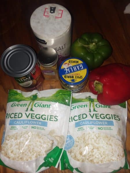 ingredients, cauliflower, peppers, garlic, coconut milk, salt
