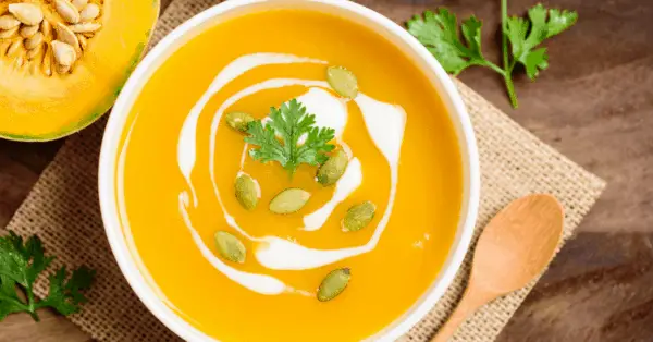 butternut squash soup in a bowl