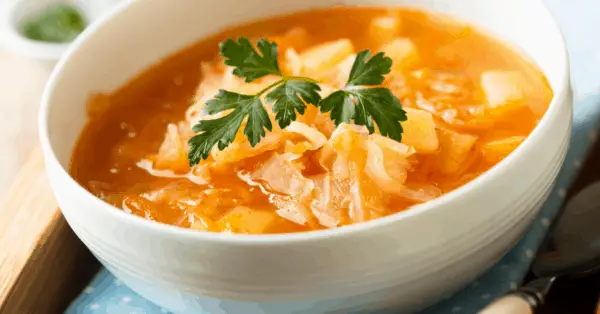 cabbage soup in a bowl