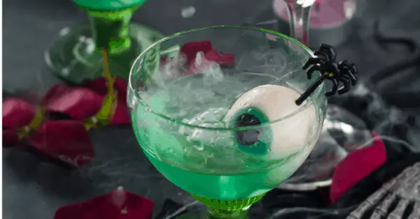 green Halloween zombie drink with eyeball