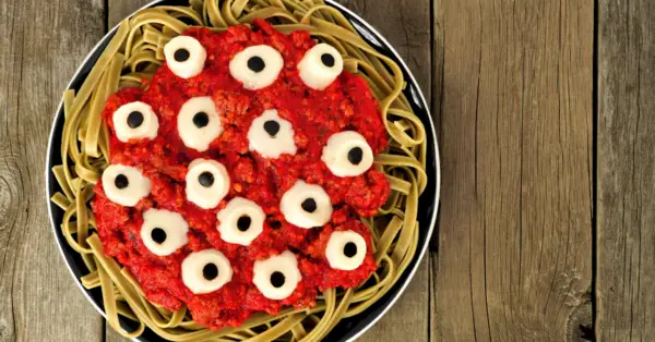 Halloween eyeball pasta