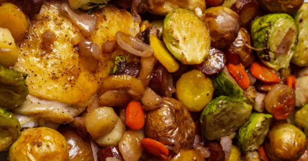chicken casserole with potatoes and brussels sprouts