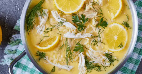 lemon chicken soup in a bowl