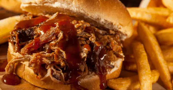 pulled pork sandwich with fries