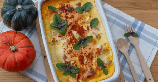 zucchini lasagna in a baking dish