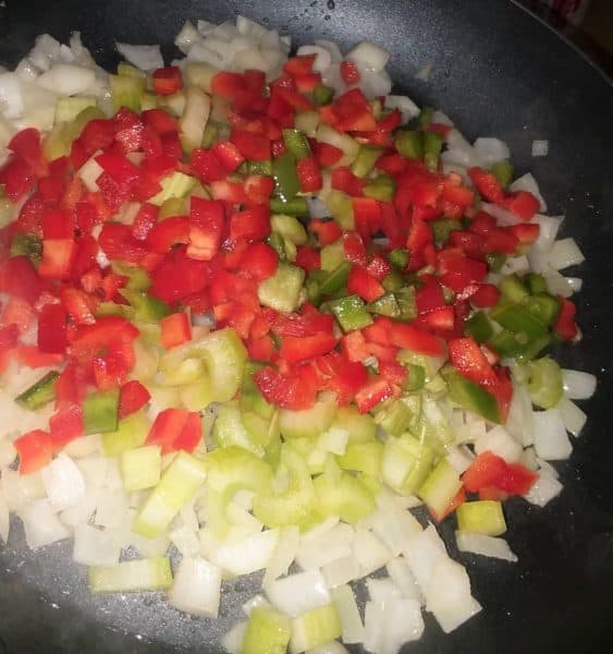 onion, celery, red, green peppers