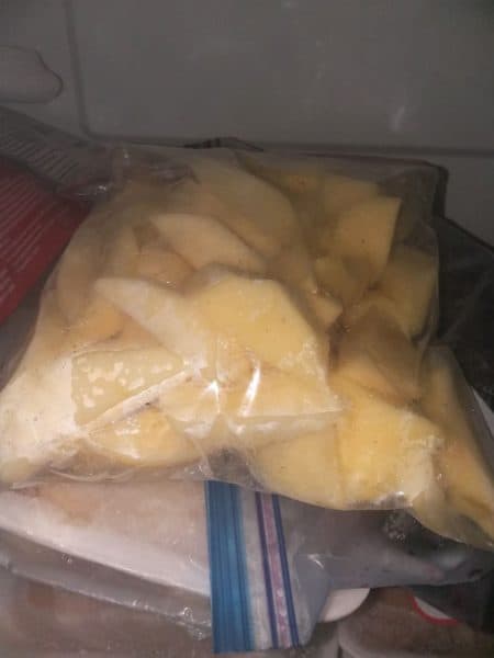 sliced apples in the freezer