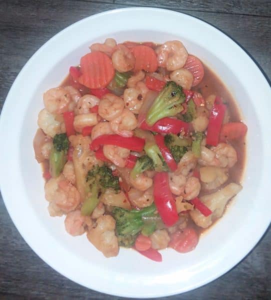spicy shrimp stir fry with vegetables
