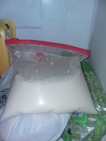 almond milk in freezer bag