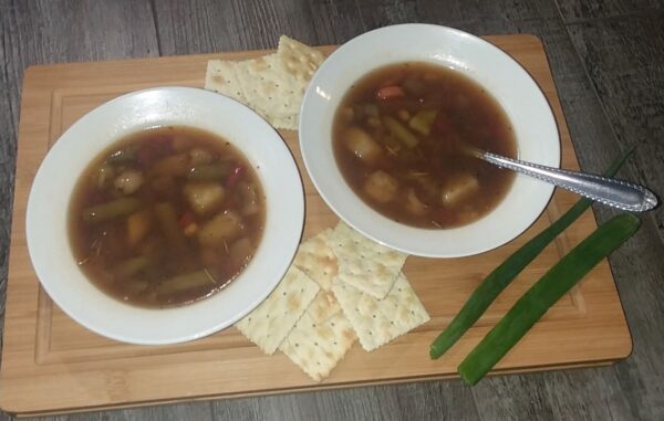vegetable soup in bowls