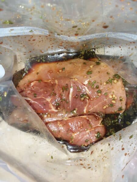 pork chop marinade in plastic zipped lock bag