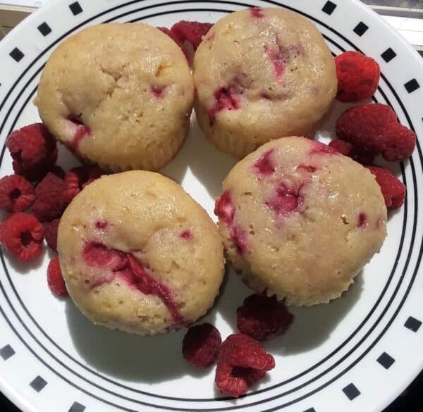 raspberry muffins on a plate