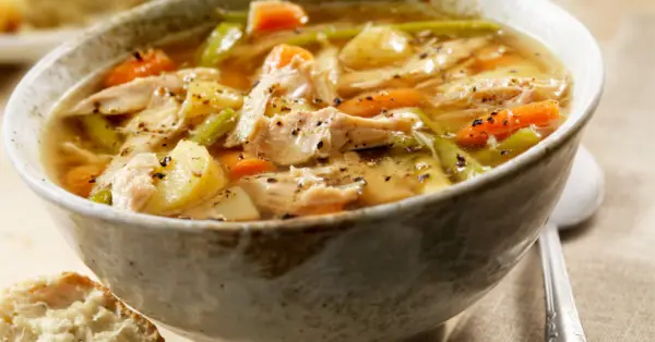 turkey soup in a bowl