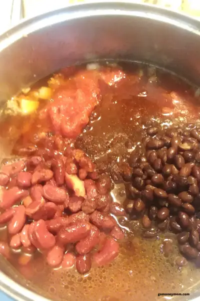 beans, tomatoes, chili in a pot