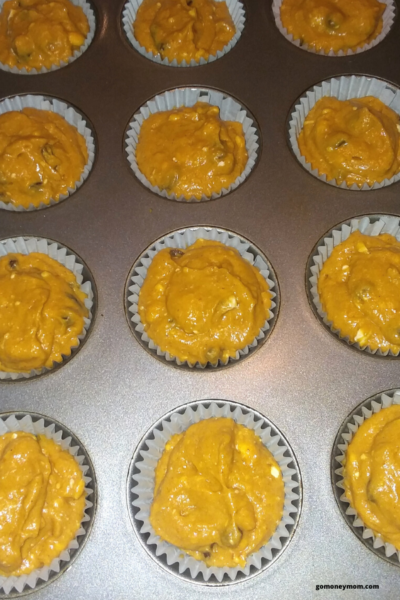 pumpkin muffin batter in muffin liners