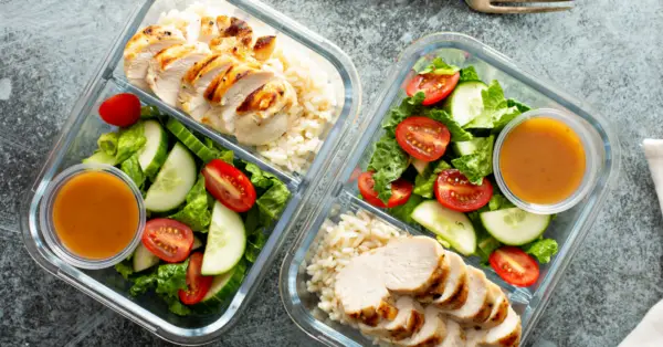 chicken meal prep with salad