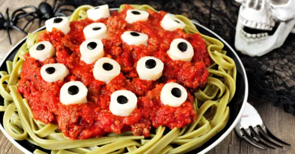 Halloween eyeball pasta