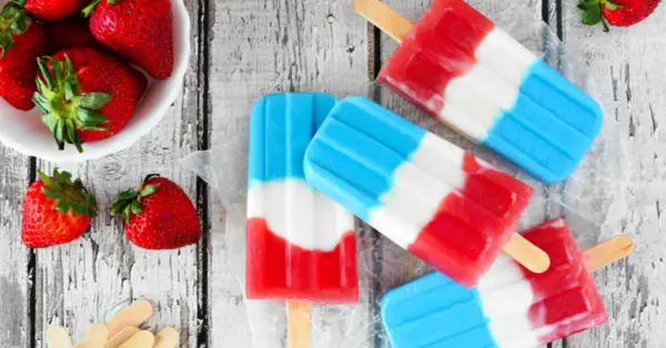 red, white, and blue popsicles