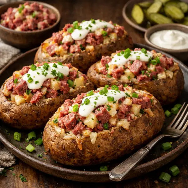 Corned Beef Stuffed Baked Potatoes
